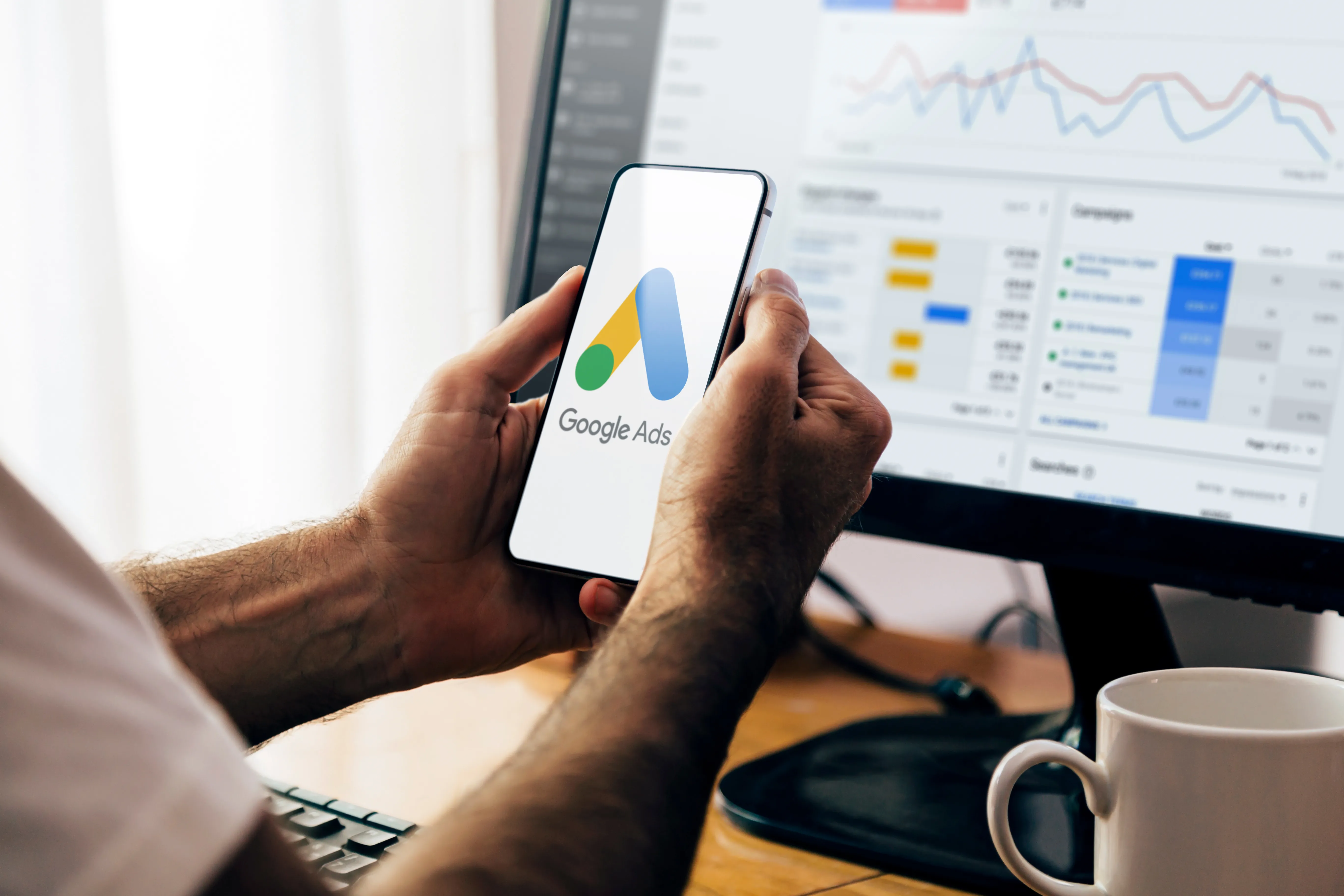 A team member reviewing data from a google advert campaign